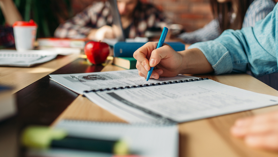 Group of students studying at the table